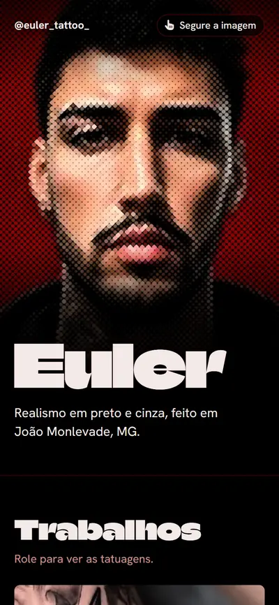 Página de Euler Caldeira, tatuagem realista em preto e cinza